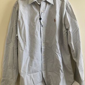 Ralph Lauren classic fit striped blue and white collared shirt size large